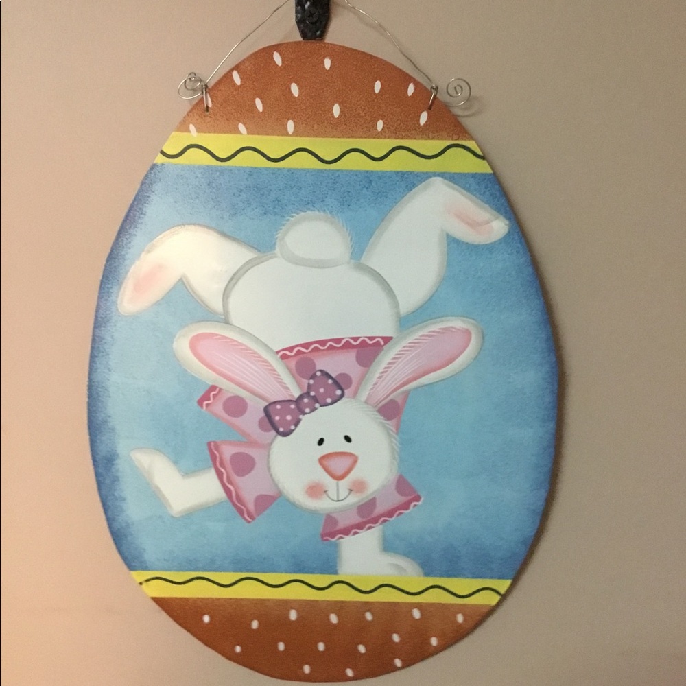Easter bunny hanging tin sign